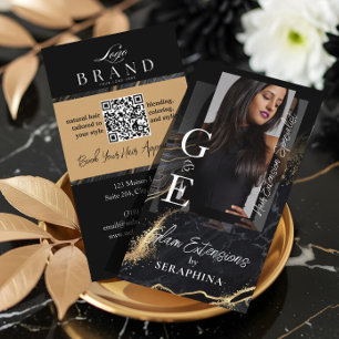 Luxe Hairstylist & Extensies Black Goud Agate Visitekaartje