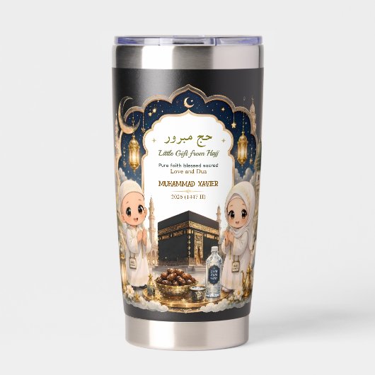 Luxe Hajj Mubarak Chibi Kinderen Cartoon Geïsoleerde Drinkbeker (Voorkant)