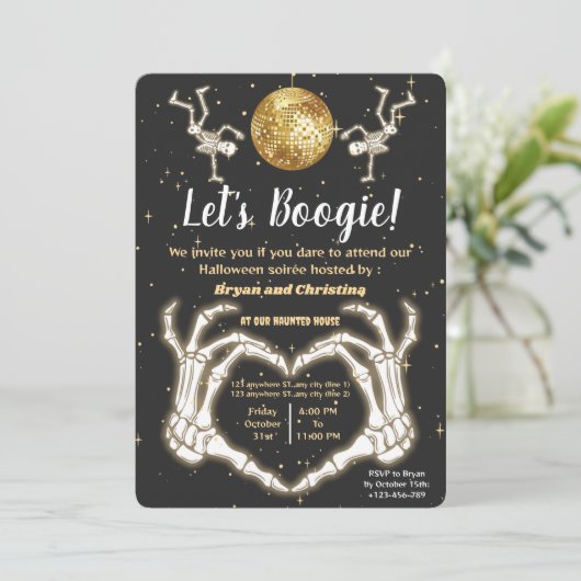 Luxe Halloween Dans Skeletten Disco Ball Party Kaart (Staand voorkant)