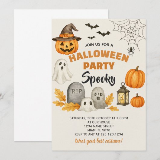 Luxe Halloween Party Kaart (Voorkant / Achterkant)