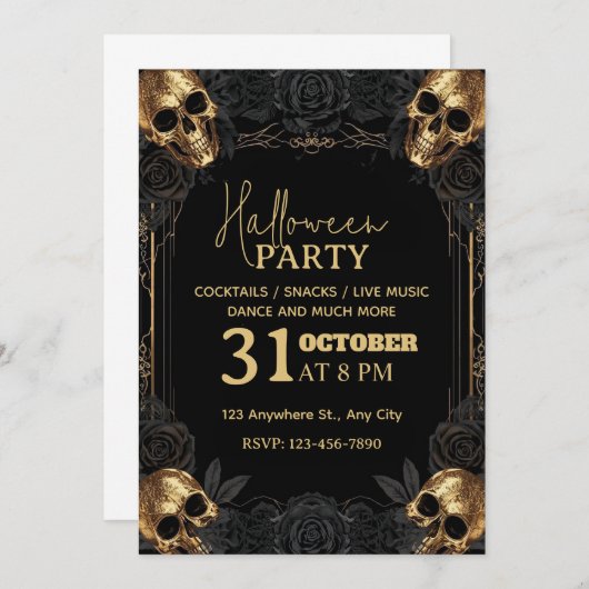 Luxe Halloween Party Uitnodiging - Bewerkbaar (Voorkant / Achterkant)