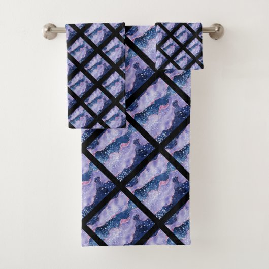 LUXE HAMPTON BLACK PAARSE MARBLE GRID BAD HANDDOEK (Insitu)