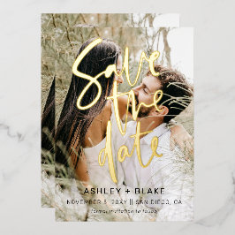 Luxe handgeschreven script foto save the date  folie uitnodiging