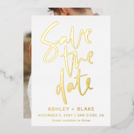 Luxe handgeschreven script foto save the date  folie uitnodiging