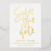 Luxe handgeschreven script foto save the date  folie uitnodiging (Voorkant)