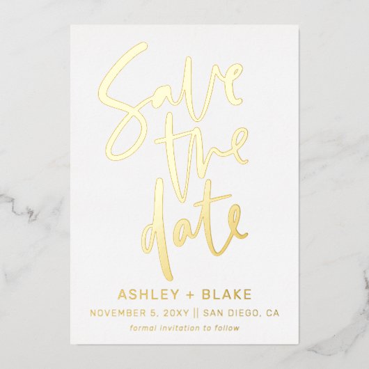 Luxe handgeschreven script foto save the date  folie uitnodiging (Voorkant)