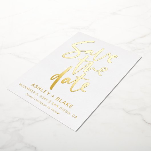 Luxe handgeschreven script foto save the date  folie uitnodiging (Gedraaid)