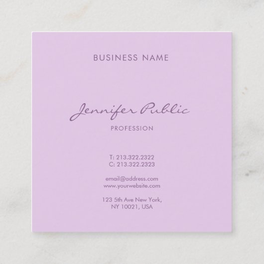 Luxe handgeschreven script Paarse afbeelding Vierkante Visitekaartje (Achterkant)