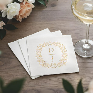 Luxe handgetekend bloemranken wapenschild monogram folie servetten