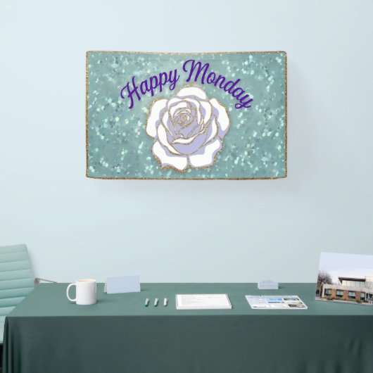 Luxe Happy Monday Vinyl Banner White Rose (Beurs)