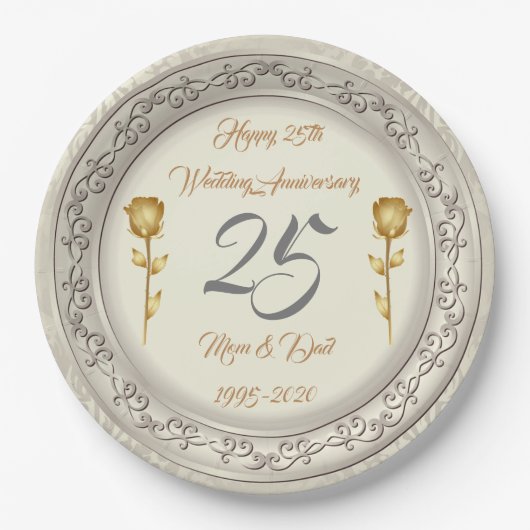 Luxe Happy past Silver 25th Jubileum aan Papieren Bordje (Voorkant)