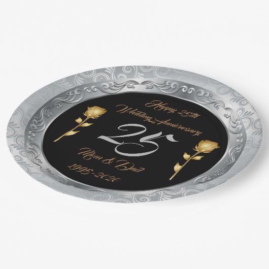 Luxe Happy past Silver 25th Jubileum aan Papieren Bordje (Gekanteld)