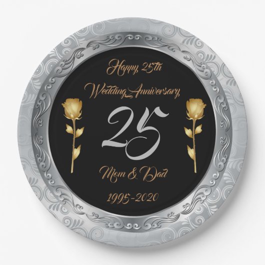Luxe Happy past Silver 25th Jubileum aan Papieren Bordje (Voorkant)