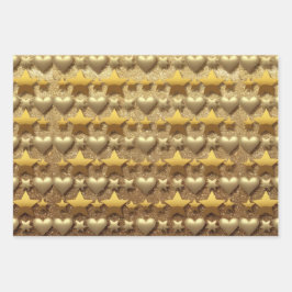 Luxe Harten Sterren Gouden Glitter Wrapping Papier Inpakpapier Vel