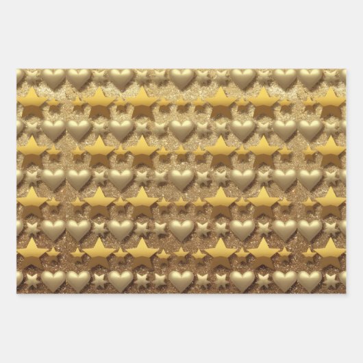 Luxe Harten Sterren Gouden Glitter Wrapping Papier Inpakpapier Vel (Voorkant)