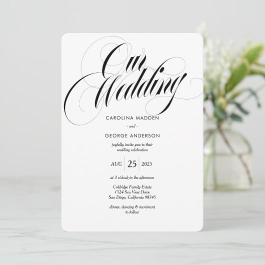 Luxe Headline bruiloft uitnodiging (Staand voorkant)