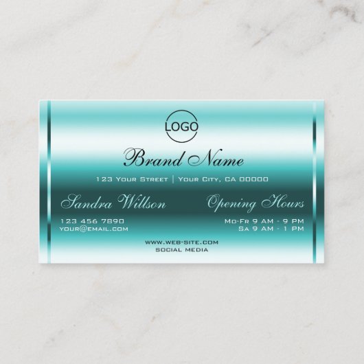 Luxe Heldere Blauwgroen Glitter Lichtgevende Sterr Visitekaartje (Achterkant)