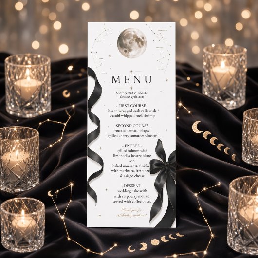 Luxe Hemelse Maan Zwart Lint Huwelijksmenu Menu