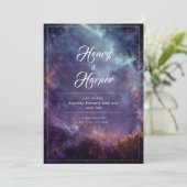Luxe Hemelse Nevel Paars Gouden Frame Bruiloft Kaart (Staand voorkant)