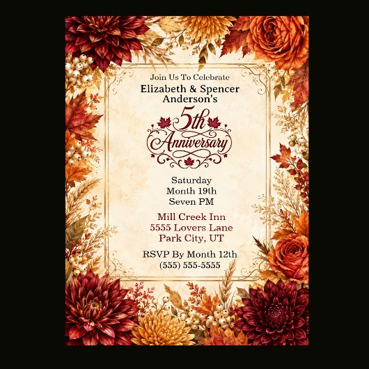 Luxe herfst 5-jarig jubileumfeest kaart