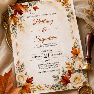 Luxe herfst bruiloft uitnodiging template