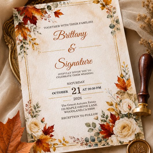 Luxe herfst bruiloft uitnodiging template
