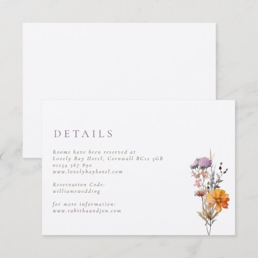 Luxe Herfst Sinaasappel & Paarse Wildflowers Weddi Informatiekaartje (Voorkant / Achterkant)