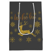 Luxe hert gold Ho Ho Ho Snowflakes grijze Kerstmis Medium Cadeauzakje (Achterkant)