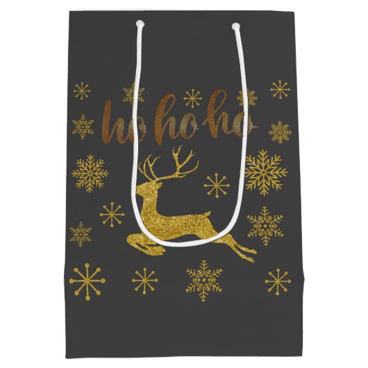 Luxe hert gold Ho Ho Ho Snowflakes grijze Kerstmis Medium Cadeauzakje (Achterkant)