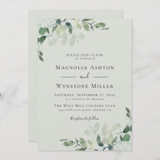 Luxe High End Eucalyptus Sage Groene Bruiloft Kaart (Voorkant / Achterkant)