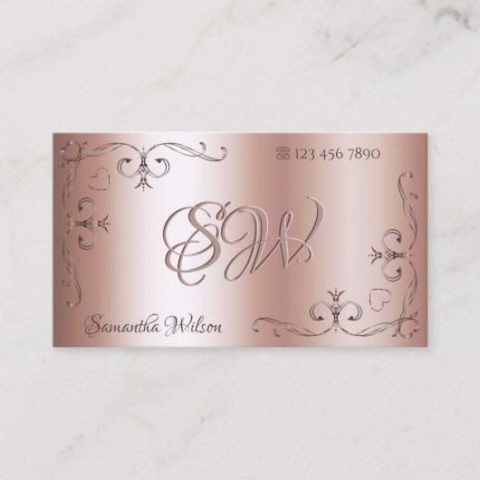 Luxe  hoek Initialen Roos Gold Visitekaartje (Voorkant)