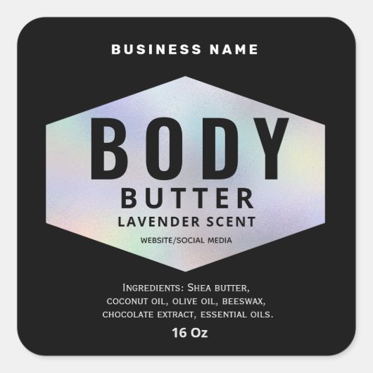 Luxe holografisch minimalistisch label voor lichaa (Voorkant)