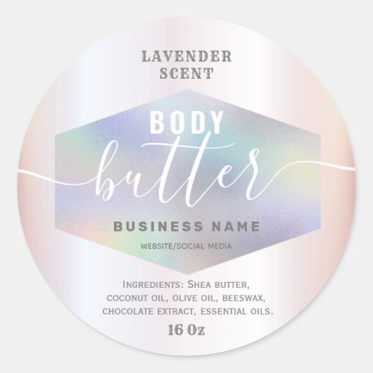 Luxe holografisch script body butter label (Voorkant)