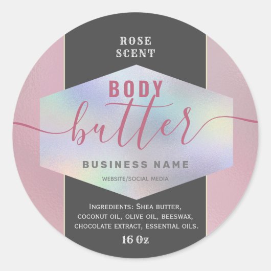 Luxe holografisch script body butter label (Voorkant)