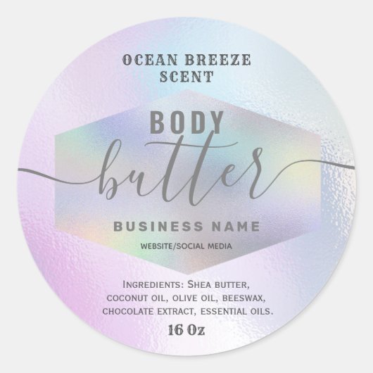 Luxe holografisch script body butter label (Voorkant)