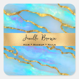 Luxe Holografische Faux Opal Steen en Gouden Folie Vierkante Sticker