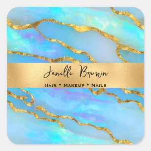 Luxe Holografische Faux Opal Steen en Gouden Folie Vierkante Sticker