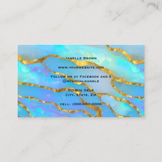 Luxe Holografische Faux Opal Steen en Gouden Folie Visitekaartje (Achterkant)
