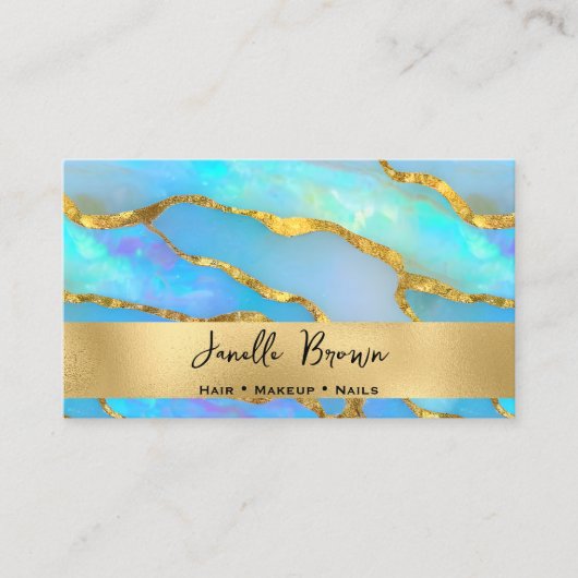 Luxe Holografische Faux Opal Steen en Gouden Folie Visitekaartje (Voorkant)