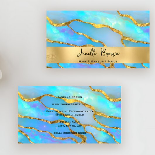 Luxe Holografische Faux Opal Steen en Gouden Folie Visitekaartje