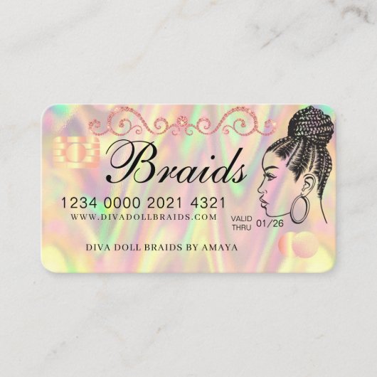 Luxe holografische Folie Hair Braiding Credit Styl Visitekaartje (Voorkant)