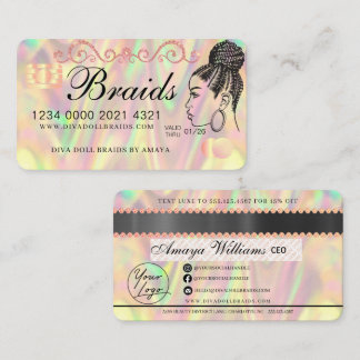 Luxe holografische Folie Hair Braiding Credit Styl Visitekaartje