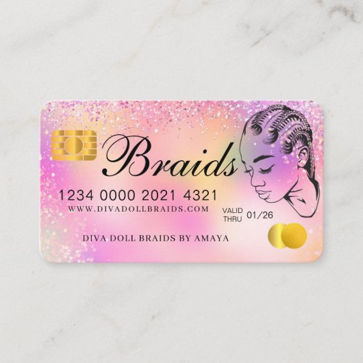 Luxe holografische Folie Hair Braiding Credit Styl Visitekaartje (Voorkant)