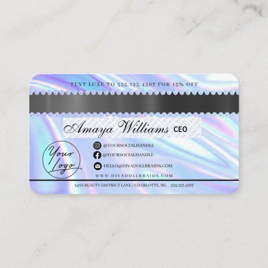 Luxe holografische Folie Hair Braiding Credit Styl Visitekaartje (Achterkant)