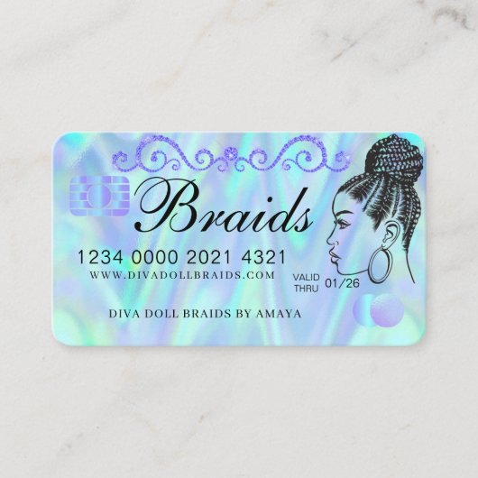 Luxe holografische Folie Hair Braiding Credit Styl Visitekaartje (Voorkant)