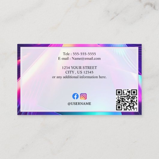 Luxe Holografische Minimale QR Code & Social Media Visitekaartje (Achterkant)