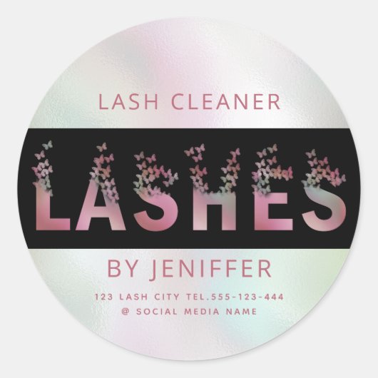 Luxe holografische vlinders wimpers ronde sticker (Voorkant)