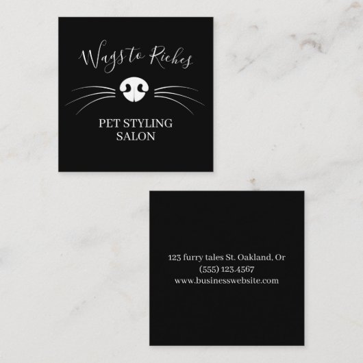 Luxe hond Grooming Pet Service Zwart Vierkante Visitekaartje (Voorkant / Achterkant)