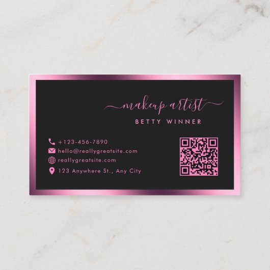 Luxe Hot Pink Folie Lijst Modern Script Monogram Visitekaartje (Achterkant)