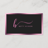 Luxe Hot Pink Folie Lijst Modern Script Monogram Visitekaartje (Voorkant)